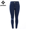 1883 Youaxon Women`s Single Knee Ripped Dark Blue High Waisted Skinny Denim Jean Pants For Women Jeans
