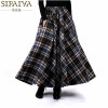 2017 Autumn Winter Women Skirt 50s Vintage and Retro Wool Maxi Elastic Waist Plaid Classical Thick Warm Saias Longa