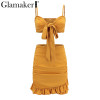 Glamaker Ruffle halter women dress vestidos Sexy v nerk party dress summer Bow tie bodycon mini dress female two piece dresses