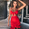 Glamaker Ruffle halter women dress vestidos Sexy v nerk party dress summer Bow tie bodycon mini dress female two piece dresses