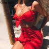 Glamaker Ruffle halter women dress vestidos Sexy v nerk party dress summer Bow tie bodycon mini dress female two piece dresses