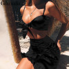 Glamaker Ruffle halter women dress vestidos Sexy v nerk party dress summer Bow tie bodycon mini dress female two piece dresses