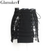 Glamaker Lace up summer skirts Women casual black slim mini skirt Clubwear sexy short skirt party