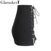 Glamaker Lace up summer skirts Women casual black slim mini skirt Clubwear sexy short skirt party
