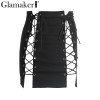 Glamaker Lace up summer skirts Women casual black slim mini skirt Clubwear sexy short skirt party