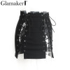 Glamaker Lace up summer skirts Women casual black slim mini skirt Clubwear sexy short skirt party