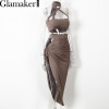 Glamaker Halter two piece split sexy women dress Elegant evening party dress vestidos Spring club bandage summer dress Female