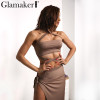 Glamaker Halter two piece split sexy women dress Elegant evening party dress vestidos Spring club bandage summer dress Female
