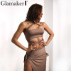 Glamaker Halter split sexy women dress 2017 Elegant evening party summer dress vestidos Autumn hollow out club bandage dress
