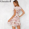 Glamaker Floral summer dress women Sexy boho deep v neck sundress casual dress Short sleeveless beach dress vestidos club party