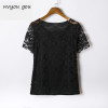 2018 Summer Women Sexy Floral Lace Slim Fitted Solid Blouses Shirts Ladies Elegant Casual Short Sleeve Tee Tops Blusas