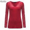 2018 Summer Women Blusas Sexy Long Sleeve Lace Crochet Sexy V Neck Stretchy Blouses Tops Casual Solid Plus Size Shirts Oversized