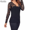 2018 Summer Women Blusas Sexy Long Sleeve Lace Crochet Sexy V Neck Stretchy Blouses Tops Casual Solid Plus Size Shirts Oversized