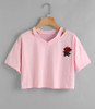 2018 summer V-neck Embroidered Rose Short T-shirt