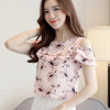 2018 Summer Print Floral Chiffon Blouse Women Off Shoulder Shirts Short Sleeve Blouses Casual Ladies Clothing Blusas Women Tops