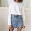 2018 Summer Jeans Skirt Women High Waist Jupe Irregular Edges Denim Skirts Female Mini Washed Casual Pencil Skirt