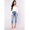 New 2018 Spring Summer Stretchy Blue Hole Ripped Jeans Woman Denim Pants Trousers For Women Pencil Skinny Jeans