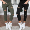 New 2018 Skinny Jeans Women Denim Pants Holes Destroyed Knee Pencil Pants Casual Trousers Black White Stretch Ripped Jeans ~~