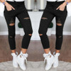 New 2018 Skinny Jeans Women Denim Pants Holes Destroyed Knee Pencil Pants Casual Trousers Black White Stretch Ripped Jeans