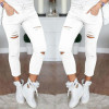 New 2018 Skinny Jeans Women Denim Pants Holes Destroyed Knee Pencil Pants Casual Trousers Black White Stretch Ripped Jeans