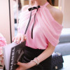 DERUILADY Off Shoulder Top Women Sexy Shirt 2018 New Summer Office Lady White Elegant Blouses Ladies Bow Chiffon Casual Blouse