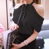 DERUILADY Off Shoulder Top Women Sexy Shirt 2018 New Summer Office Lady White Elegant Blouses Ladies Bow Chiffon Casual Blouse