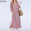 2018 Autumn ZANZEA Women Striped Dress Sexy V Neck Long Sleeve Maxi Long Dresses Vintage Casual Loose Plus Size Vestidos
