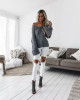 Autumn Winter New Style Sweaters For Women Layered Ruffled Sleeve V NECK Warm Knitted Sweater Loose Top Feminina Sueter