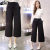 Autumn winter new elastic waist wide leg pants female nine pants large size loose casual wide leg pants women  5XL