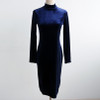 Autumn Winter Fashion Midi Pencil Dress Women Turtleneck Long Sleeve Sexy Velvet Dress Velvet High Neck Bodycon Dress