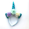 2018 Glitter Metallic Unicorn Headband Girls Chiffon Flowers Hairband For Kids leaf flower Unicorn Horn Party Hair Accessories