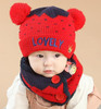 Autumn winter children boys girls hat + scarf knitted winter hat crown cap scarf beanie set