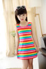 Children Girls' Clothing Seeveless Rainbow Stripes Summer Girl Dress 100% Cotton 3-14 Years Kids Vest Dresses For Teenage Girls