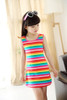 Children Girls' Clothing Seeveless Rainbow Stripes Summer Girl Dress 100% Cotton 3-14 Years Kids Vest Dresses For Teenage Girls