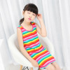 Children Girls' Clothing Seeveless Rainbow Stripes Summer Girl Dress 100% Cotton 3-14 Years Kids Vest Dresses For Teenage Girls