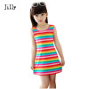 Children Girls' Clothing Seeveless Rainbow Stripes Summer Girl Dress 100% Cotton 3-14 Years Kids Vest Dresses For Teenage Girls