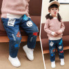 Children denim Pants girls plus velvet jeans 2018 baby kids cartoon leggings winter children's clothes girl cotton loose trouser