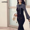 LASPERAL 2017 Office Lady Style Women Blouse Shirt Autumn Fashion Black White Stripe Bowknot Tops Long Sleeve Blusas Femininas