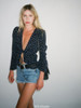 2017 Cute Style Summer Chiffon Tile Star Pattern Printed Ruffles Long Sleeve Blouse Female V-neck Top Blouse