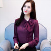 2018 new bow neck women's clothing spring long-sleeved chiffon women blouse shirt solid purple formal women tops blusas D304 30