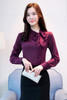 2018 new bow neck women's clothing spring long-sleeved chiffon women blouse shirt solid purple formal women tops blusas D304 30