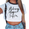 2018 New Blusas Femininas Women Blouse Shirt Crop Top Harajuku Short Sleeve O-neck Rose Print Tee Tops Brand Casual Blouses