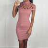 Autumn High Neck Hollow Out Evening Party Mini Dress Sexy Short Sleeve Women Bodycon Bandage Dresses