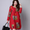 Autumn Dress Plus Size Women Clothing Loose Waist Vintage Dress Long Sleeve Patchwork Casual Cotton Linen Dress One Piece