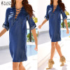 Autumn Denim Dress 2017 ZANZEA Women Mini Dress Long Sleeve Turn Down Collar Bandage Lace Up Dresses Sexy Ladies Vestidos
