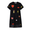 AuroraBaby Girls Dresses Black Original Design Appliques Mesh Shell Cotton Lining For Summer Autumn Children Clothes Size 6-16T