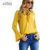 2018 Woman Shirt Office Lady Elegant Flare Long Sleeve Blouse Women Chiffon Blouse shirt Casual Bow Tied Neck Blouse Solid Tops