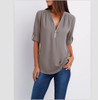 2018 New Spring Summer Fashion Women Tops Casual Street Half Sleeve V-Neck Blouse Loose Plus Size Zipper Chiffon Blouse Shirts