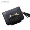 LEFTSIDE 2017 New Cute Cat Womens Small Short Wallets And Purses Tassel PU Leather Women Wallet I Clip Money Credit Card Holder