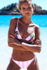 Girlish Bird and Striped Triangle Bikini Swimsuit - Two Piece Set